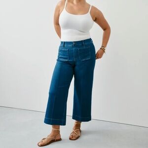 NWT SPANXshape™ EveryWear Cropped Wide Leg Jeans with Patch Pockets SHADED BLUE
